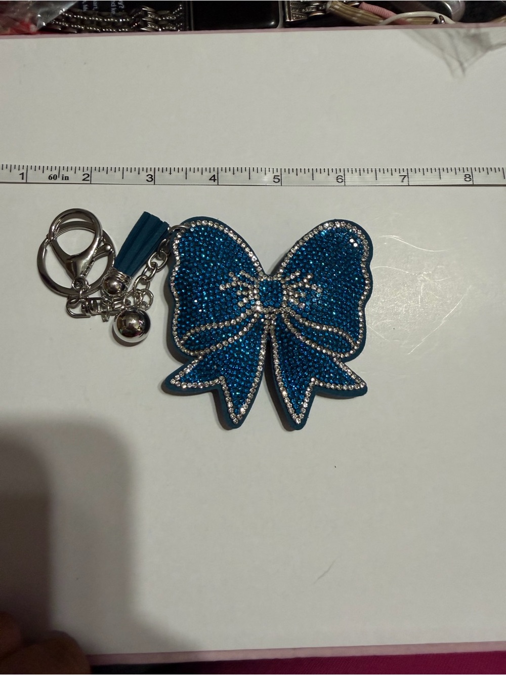 Blue Rhinestone Bow Keychain Charm -